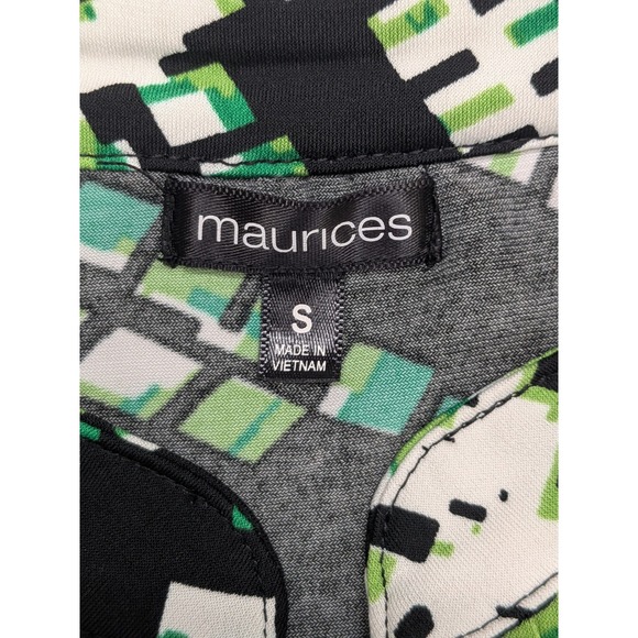 Maurices Babydoll Womens Small Green Black Geometric Ruffle Sleeve Stretch y2k - Picture 4 of 10